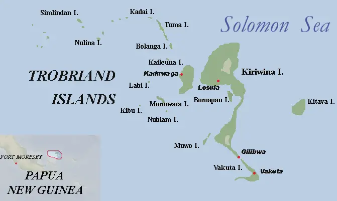Trobriand Islands map, Papua New Guinea