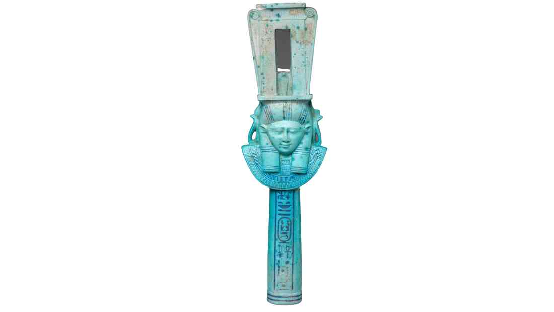 Ancient Egyptian Sistrum. Metropolitan Museum of Art, CC0, via Wikimedia Commons