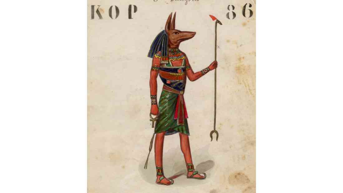 Depiction of the ancient Egyptian god Anubis. Charles Briton (d. 1884), Public domain, via Wikimedia Commons.