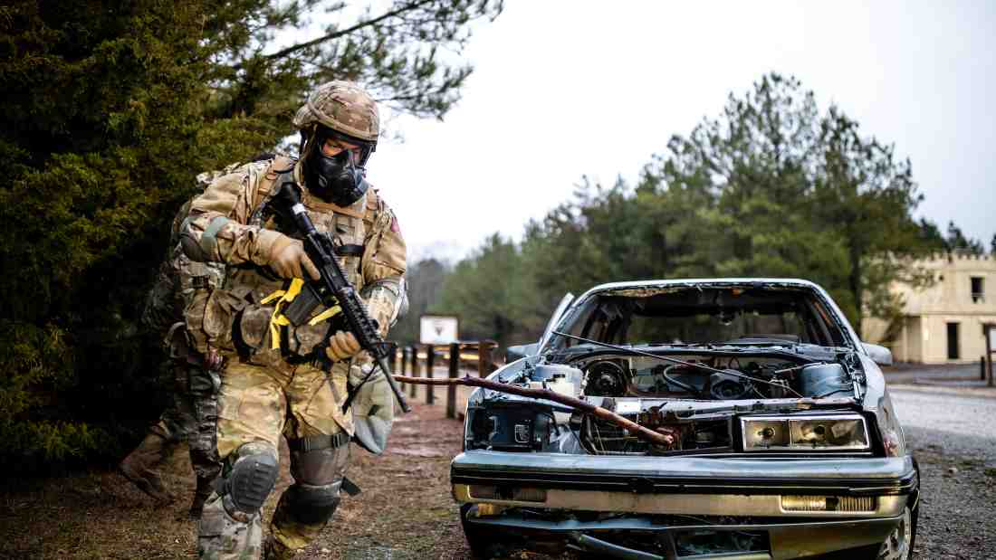 Heavily armed soldier