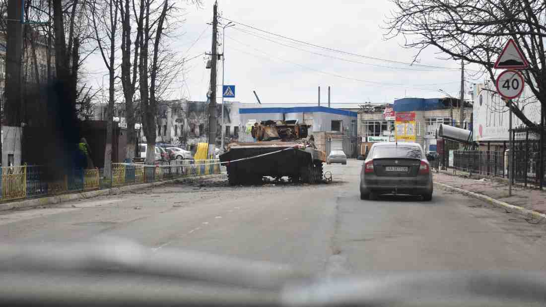 Armoured vehicles in a residential area