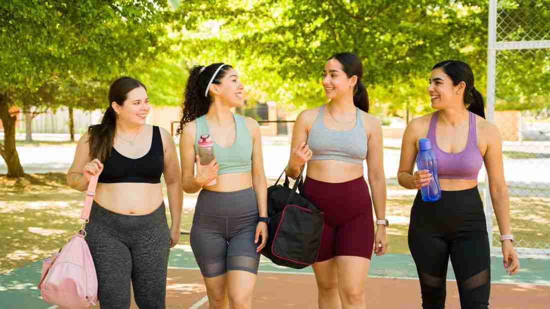Four women of different shapes and sizes, all beautiful
